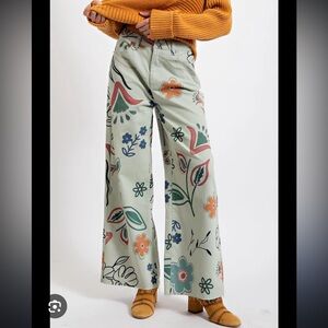 Easel Floral Wide Leg Jeans - Multicolor